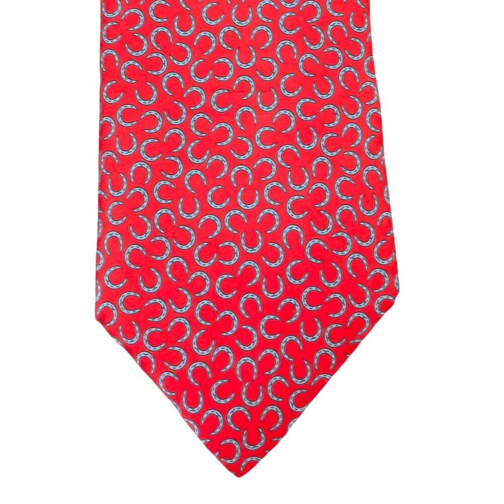 Vintage Hermès 100% Silk Men's Red Tie With Blue Horseshoes